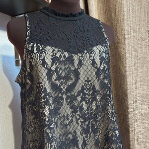 Fortune+Ivy elegant whimsy goth sleeveless black floral lace top. Size M.